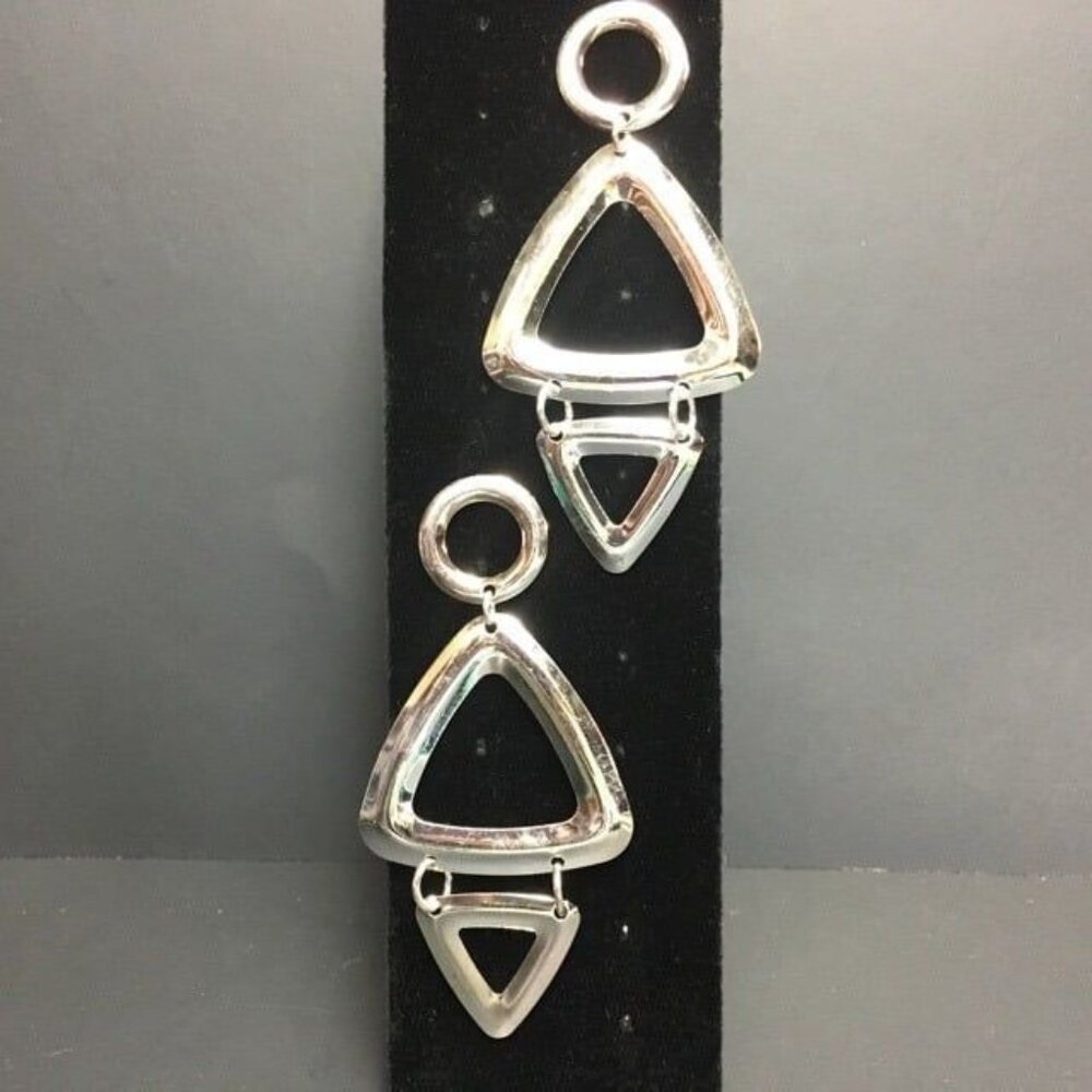 Statement Dangle Pierced Earrings Silver Circle Hoop Triangle Retro 80s 90s Y2K